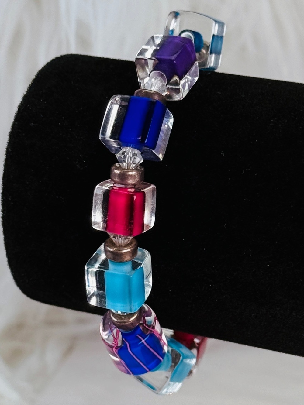 Vintage reflective colorful square beaded bracelet, toggle clasp